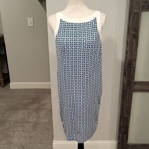 Ann Taylor Black Blue and White Patterned Sleeveless Sheath Dress Size XS